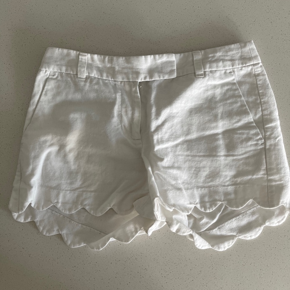 white scallop shorts from J. Crew